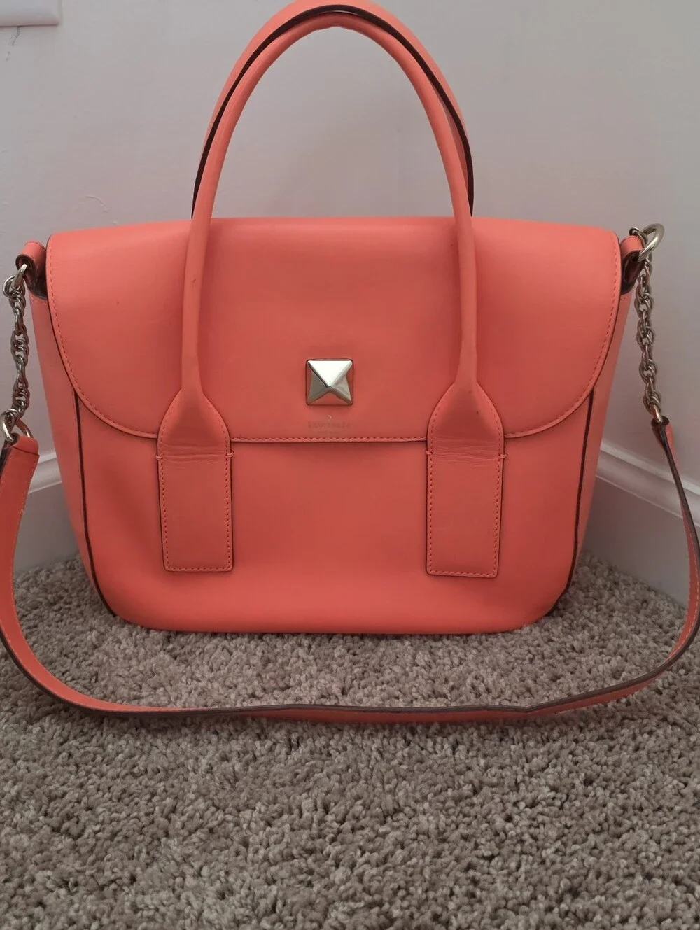 Kate Spade Bond Street Florence Flap Satchel Turn Lock Bright Orange Leather